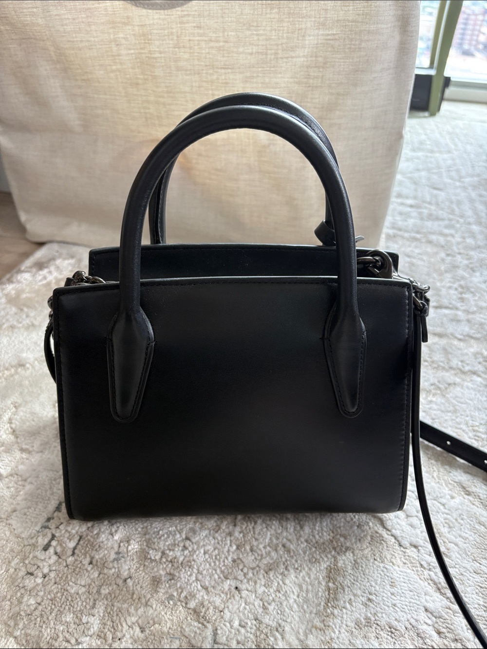 Coach Black Leather Mini Satchel with Chain Strap - Picture 7 of 15